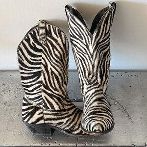 Rare Vintage Cowboy Cowgirl Zebra Calf Hair Boots
